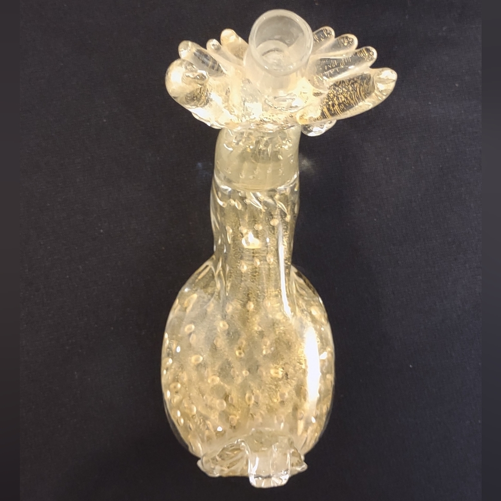 Mid Century Murano Italy Glass Gold Flecked Controlled Bubble Deer Candleholder - Picture 5 of 6